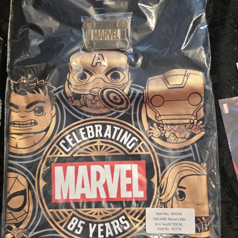 Marvel Black T‑Shirt with Metallic Gold Celebrating 85 Years Graphic